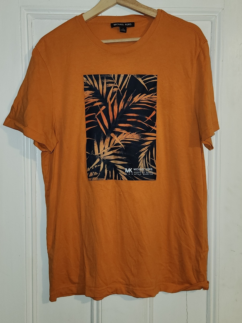 Michael Kors Mens Burnt Orange Tropical Palm Leaf Graphic T-Shirt Large MN88T-SS